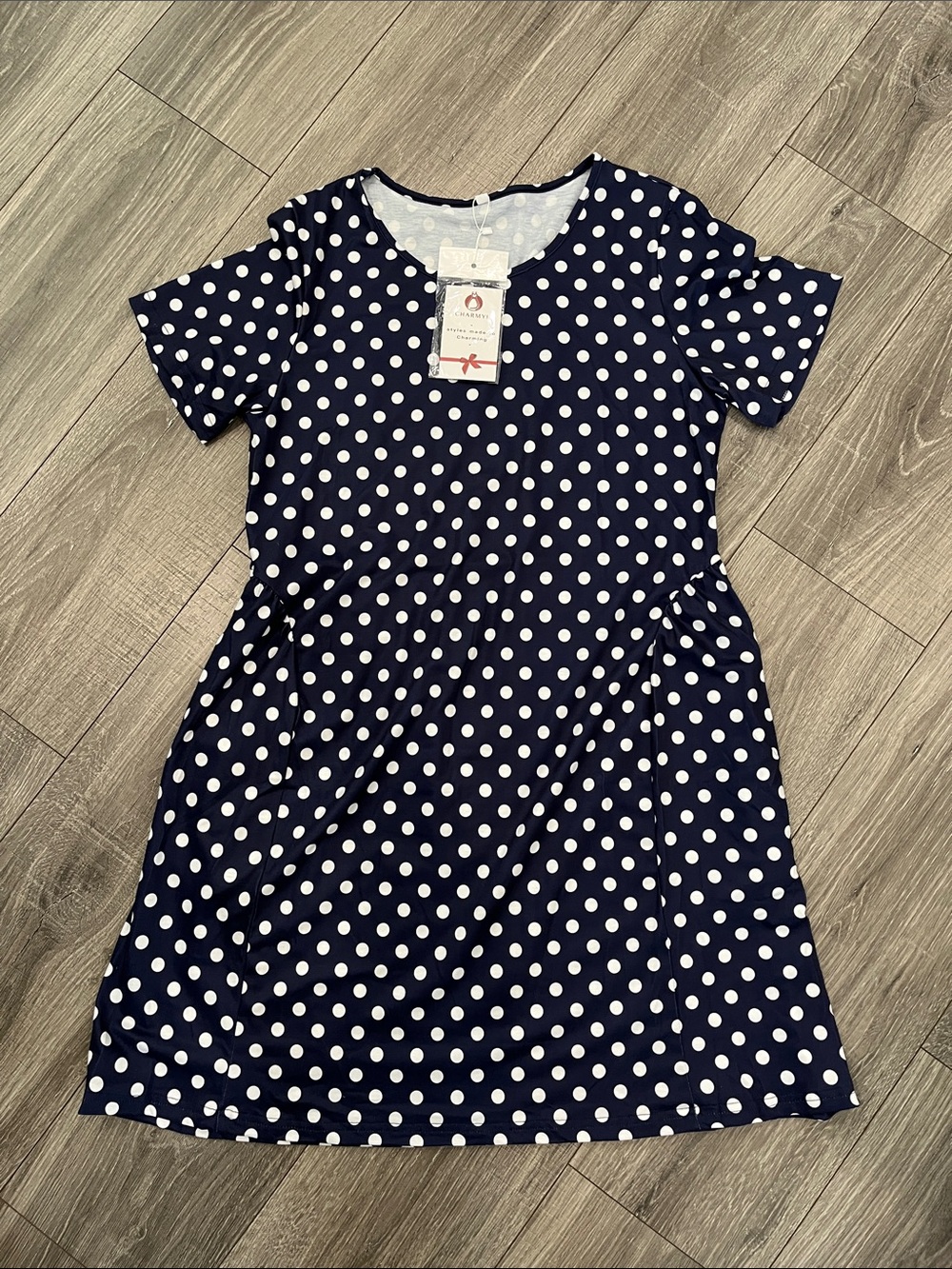 Polka Dot Midi Dress in Navy and White - Classic Short Sleeve
